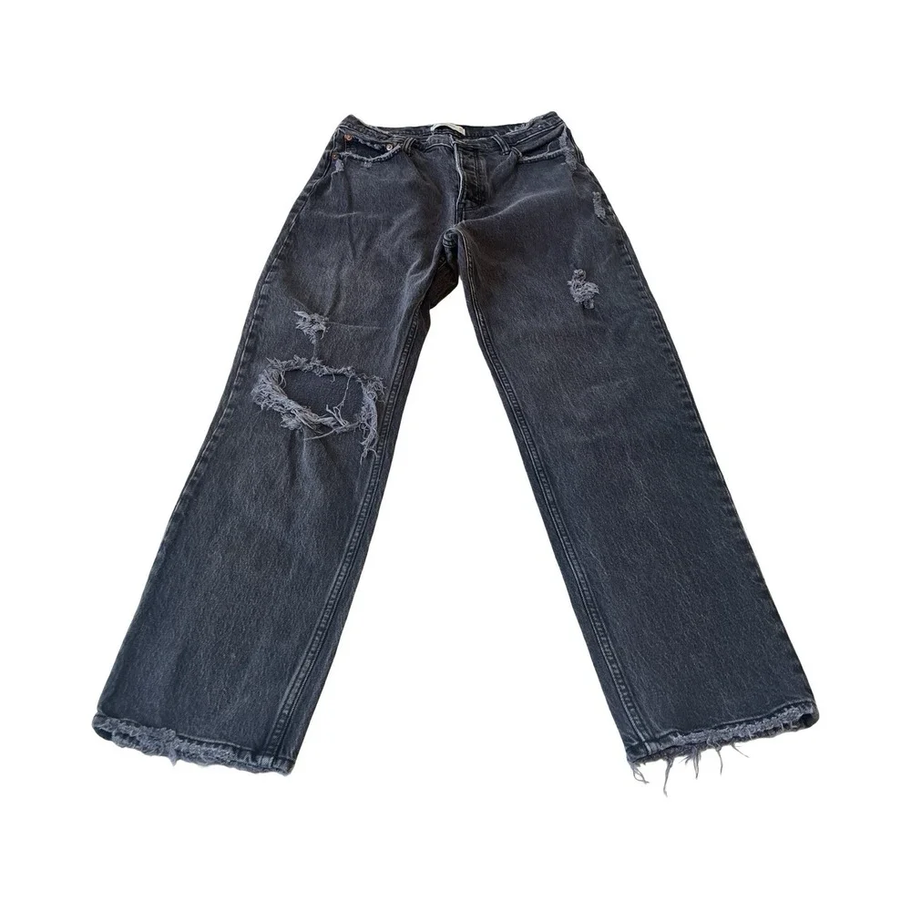 Abercrombie & Fitch Womans 30/10R The Dad High Rise Black Distressed Denim Jeans